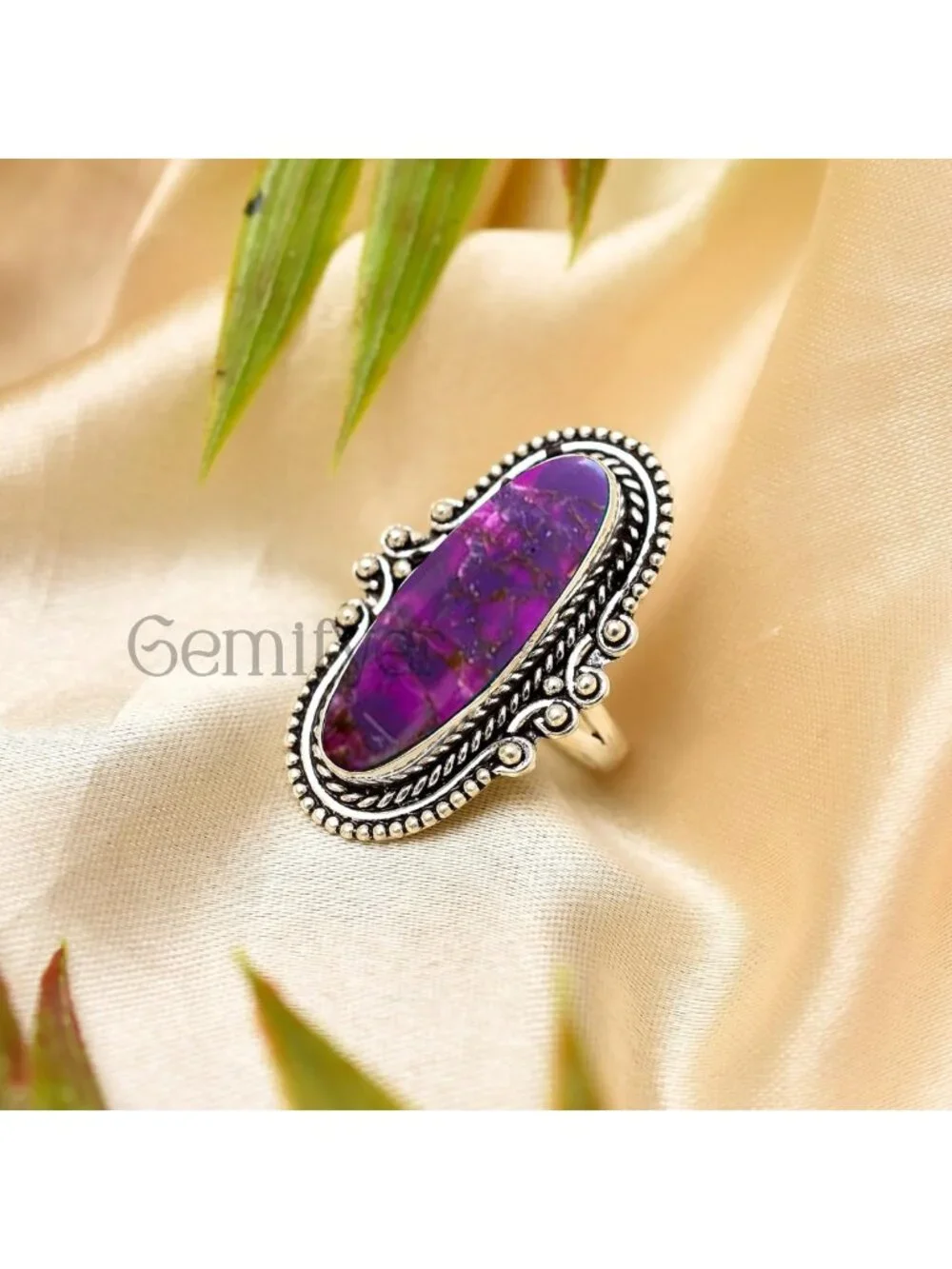 Handmade 925 Sterling Silver Blue Copper Turquoise Ring - Vintage Boho Oval